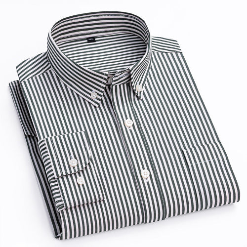 Men’s Green Striped Shirt – Long Sleeve, Breathable & Casual