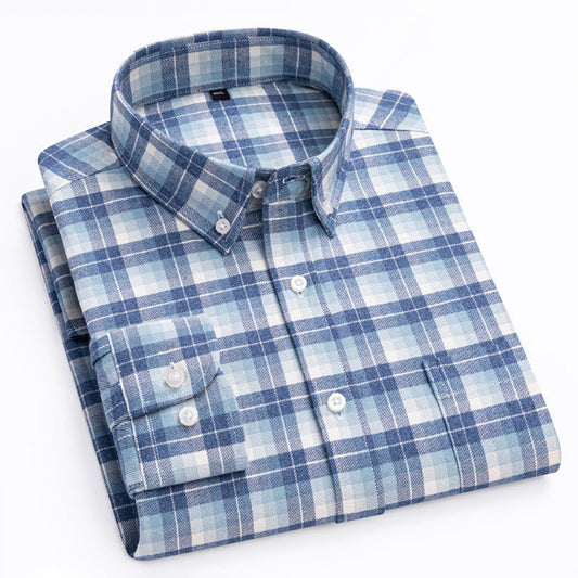 Men’s Blue Plaid shirt – Long Sleeve, Breathable & Casual