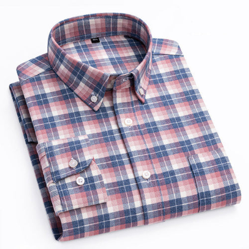Men’s Pink Plaid shirt – Long Sleeve, Breathable & Casual
