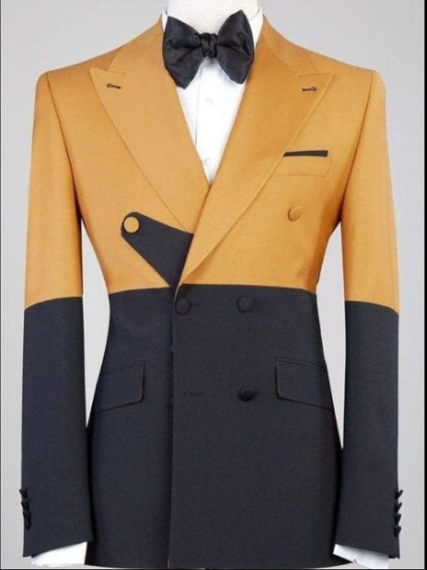 Men’s Two-Tone Gold & Black Double-Breasted 2 piece Suit