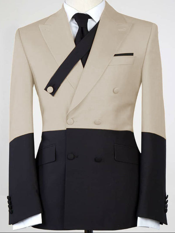 Men’s Two-Tone Khaki & Black Double-Breasted 2 piece Suit