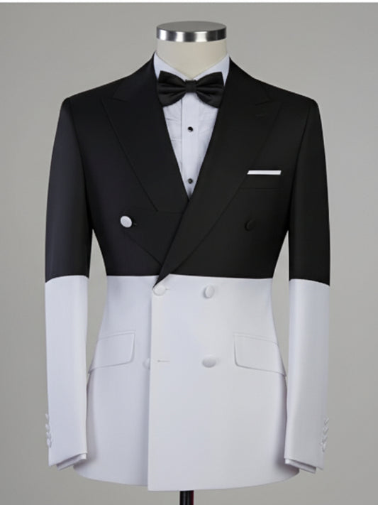 Men’s Two-Tone White & Black Double-Breasted 2 piece Suit