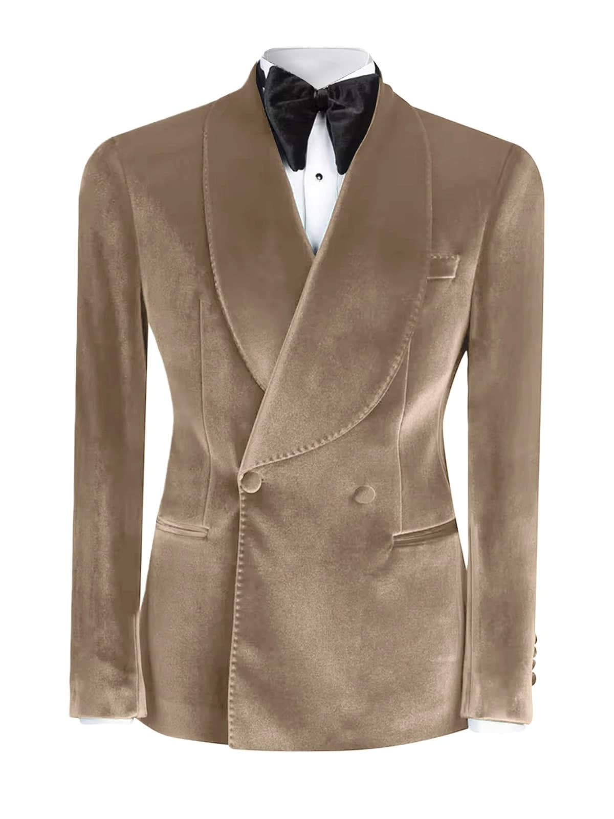 Men’s Brown Velvet Suit – Shawl Lapel Double-Breasted Prom Tuxedo