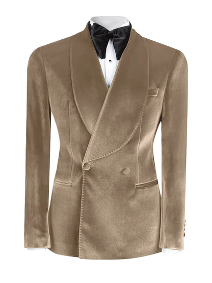 Men’s Brown Velvet Suit – Shawl Lapel Double-Breasted Prom Tuxedo
