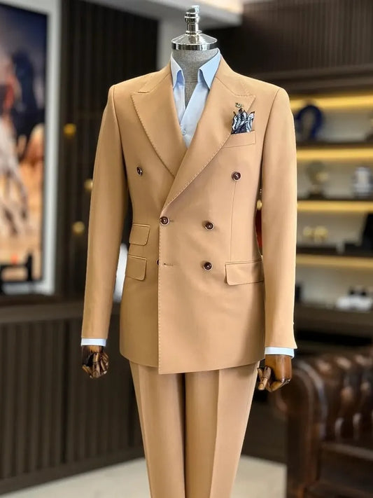 Brown Double-Breasted Suit with Peak Lapel – 2-Piece Formal Wedding & Prom Suit