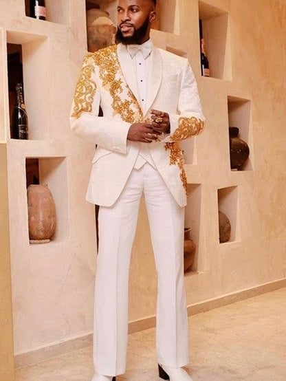 White Gold Beaded Prom Tuxedo for Men
