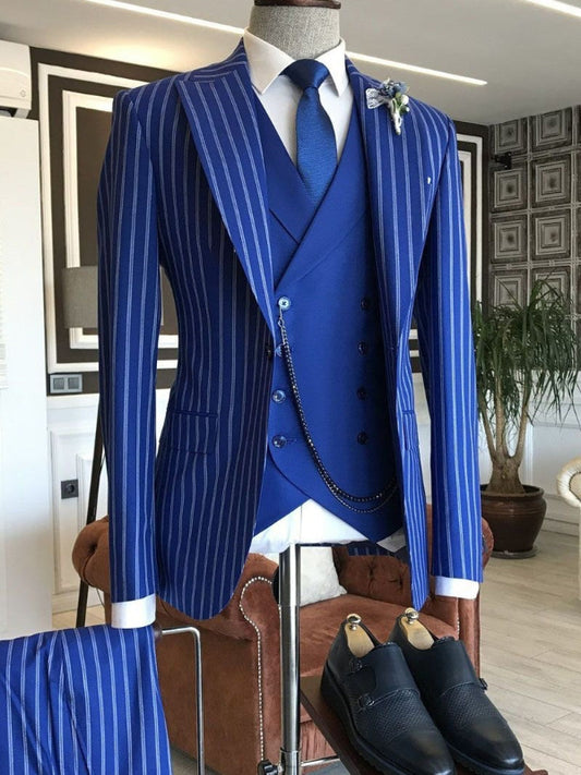 Stylish Blue Pinstripe Prom Tuxedo for Men