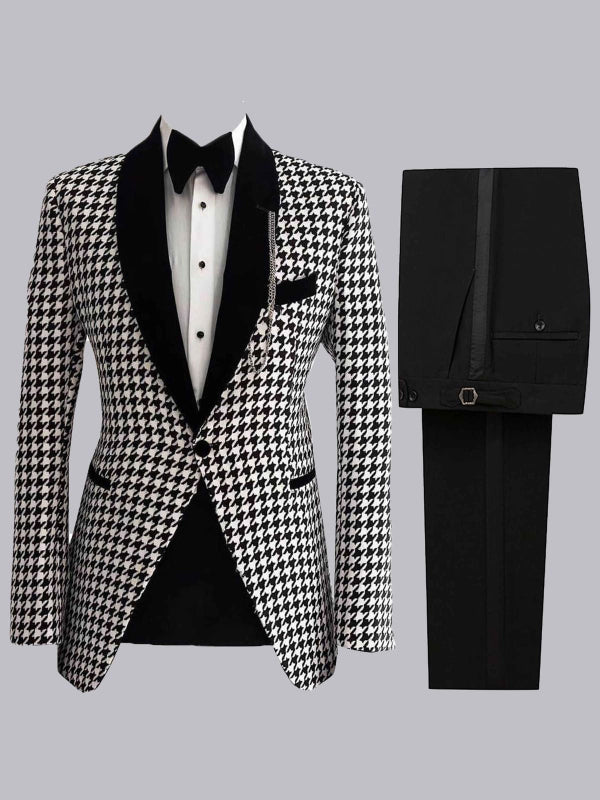 Modern Black Houndstooth Suit for Single Breasted Formal Wear
