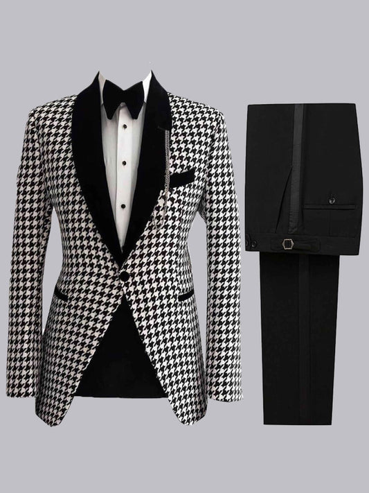 Modern Black Houndstooth Suit for Single Breasted Formal Wear