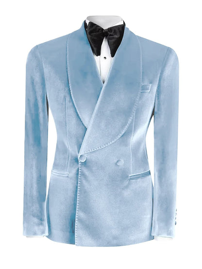 Light Blue Velvet Tuxedo Suit for Men – Luxury Prom & Wedding Slim Fit Suit