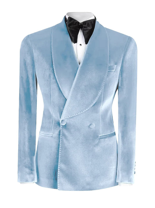 Light Blue Velvet Tuxedo Suit for Men – Luxury Prom & Wedding Slim Fit Suit