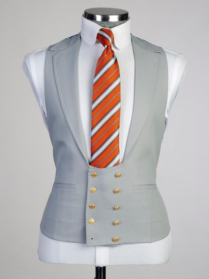 Luxury Light Grey 3 Piece Double Breasted Slim Fit Formal Wedding Tuxedo for Men