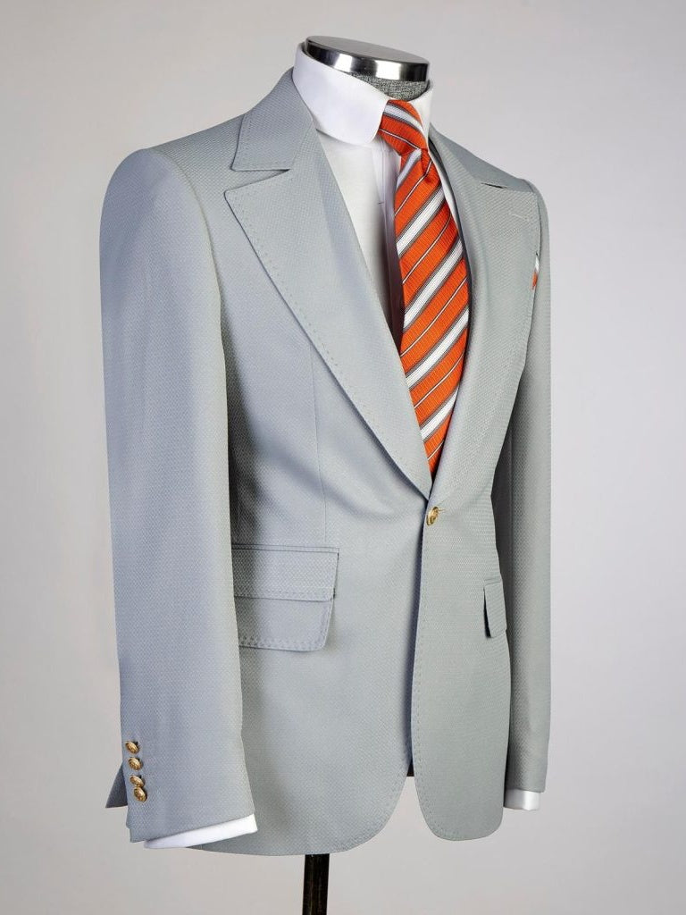 Luxury Light Grey 3 Piece Double Breasted Slim Fit Formal Wedding Tuxedo for Men