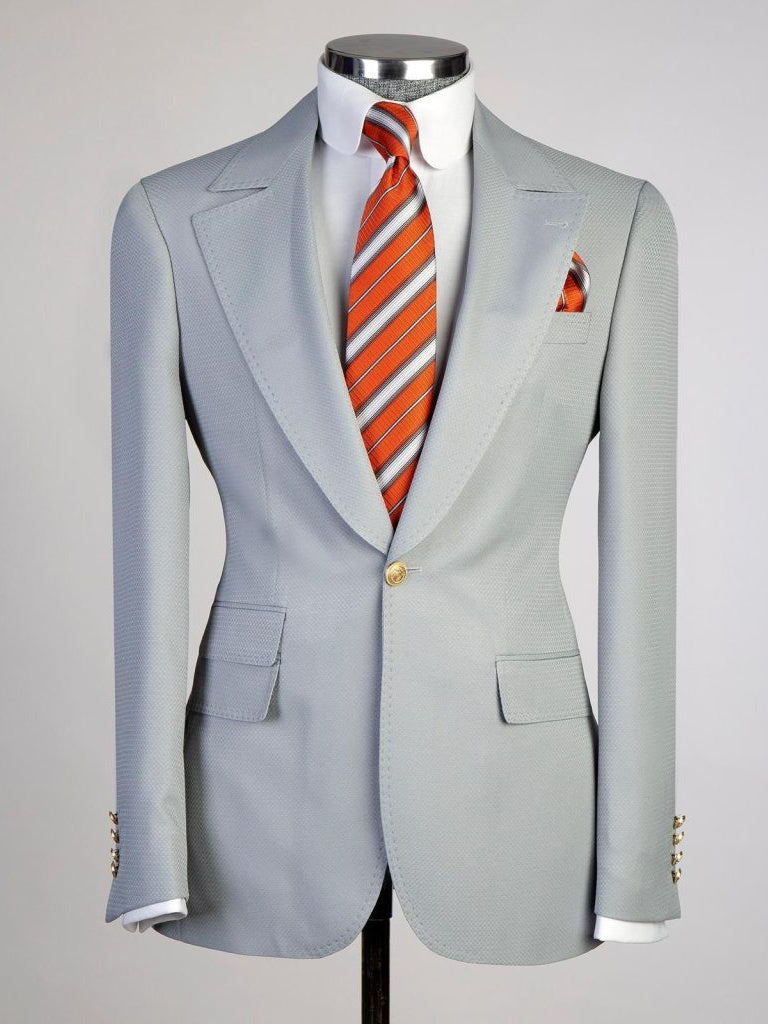 Luxury Light Grey 3 Piece Double Breasted Slim Fit Formal Wedding Tuxedo for Men