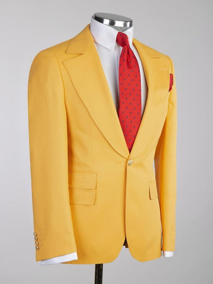 Luxury Yellow 3 Piece Double Breasted Slim Fit Formal Wedding Tuxedo for Men