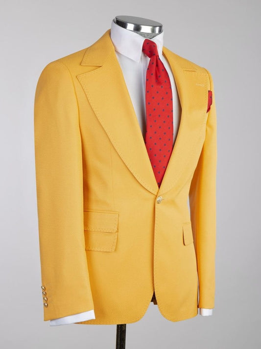 Luxury Yellow 3 Piece Double Breasted Slim Fit Formal Wedding Tuxedo for Men