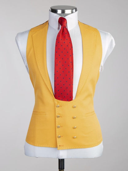 Luxury Yellow 3 Piece Double Breasted Slim Fit Formal Wedding Tuxedo for Men