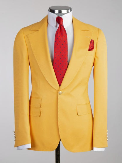 Luxury Yellow 3 Piece Double Breasted Slim Fit Formal Wedding Tuxedo for Men