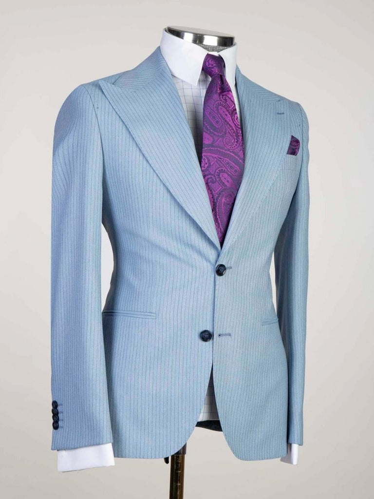 Luxury Light blue striped 3 Pieces Single Breasted Slim Fit Formal Wedding Tuxedo for Men