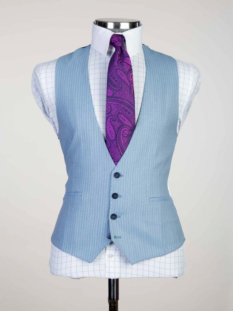 Luxury Light blue striped 3 Pieces Single Breasted Slim Fit Formal Wedding Tuxedo for Men