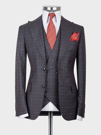 Luxury Gray plaid 3 Piece Single Breasted Slim Fit Formal Tuxedo for Men