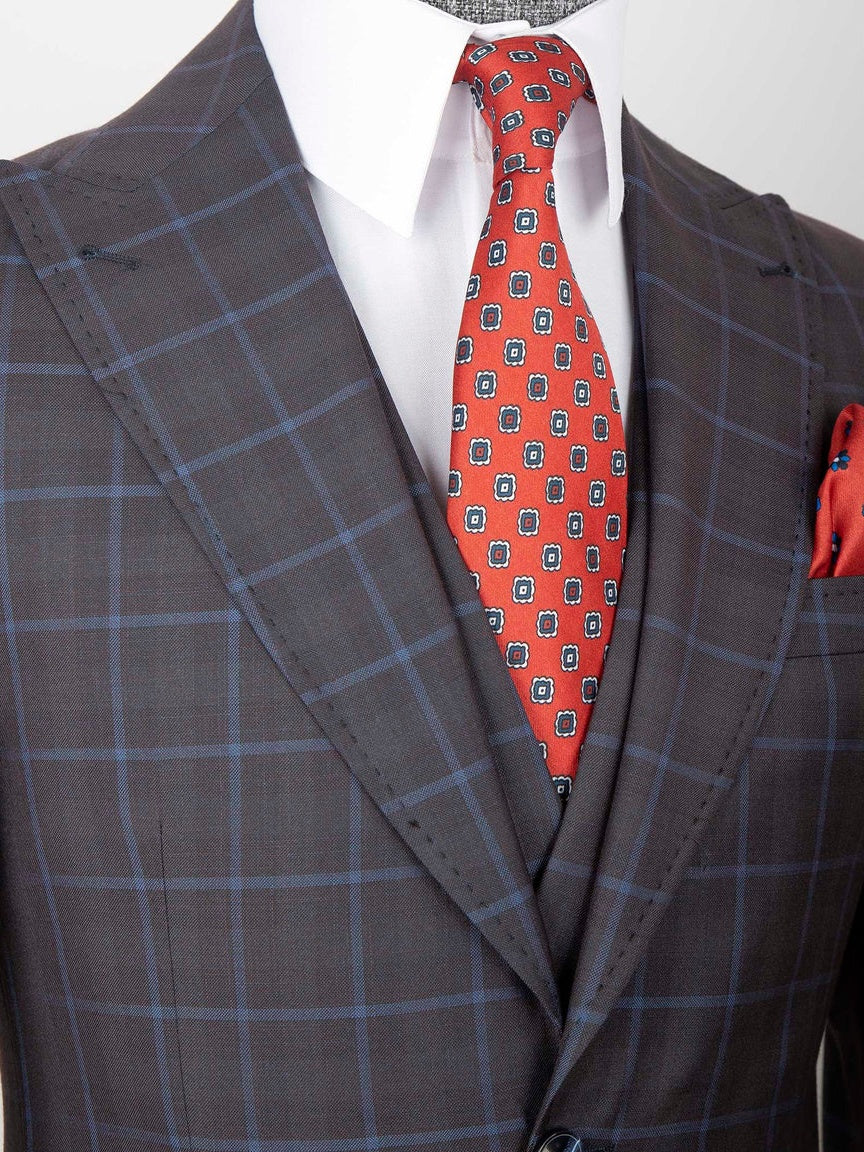 Luxury Gray plaid 3 Piece Single Breasted Slim Fit Formal Tuxedo for Men