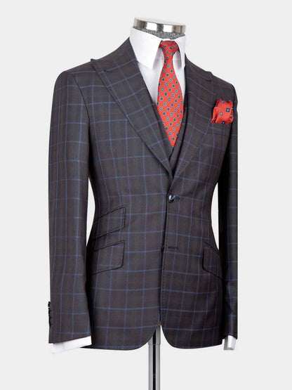 Luxury Gray plaid 3 Piece Single Breasted Slim Fit Formal Tuxedo for Men