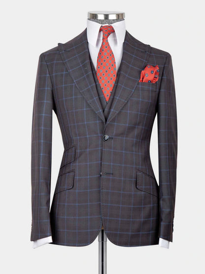 Luxury Gray plaid 3 Piece Single Breasted Slim Fit Formal Tuxedo for Men