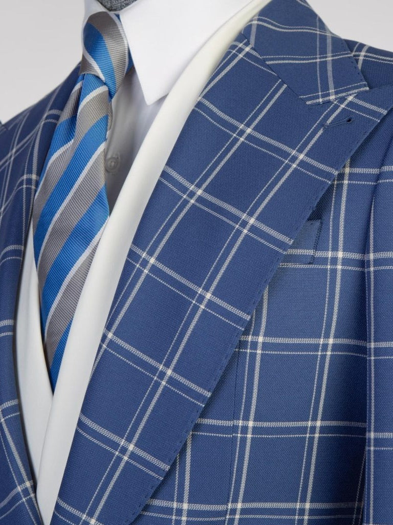 Blue plaid 3 Piece Single Breasted Slim Fit Formal Tuxedo for Men