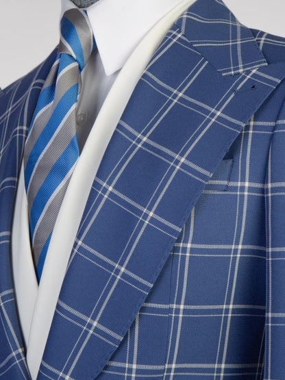 Blue plaid 3 Piece Single Breasted Slim Fit Formal Tuxedo for Men