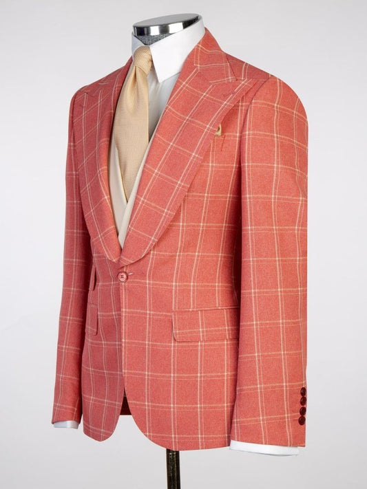 Orange plaid 3 Piece Single Breasted Slim Fit Formal Wedding Tuxedo for Men