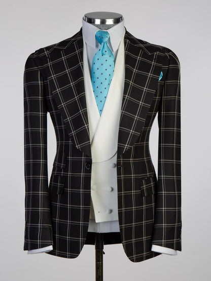 Black plaid 3 Piece Single Breasted Slim Fit Formal Tuxedo for Men