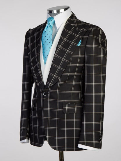 Black plaid 3 Piece Single Breasted Slim Fit Formal Tuxedo for Men