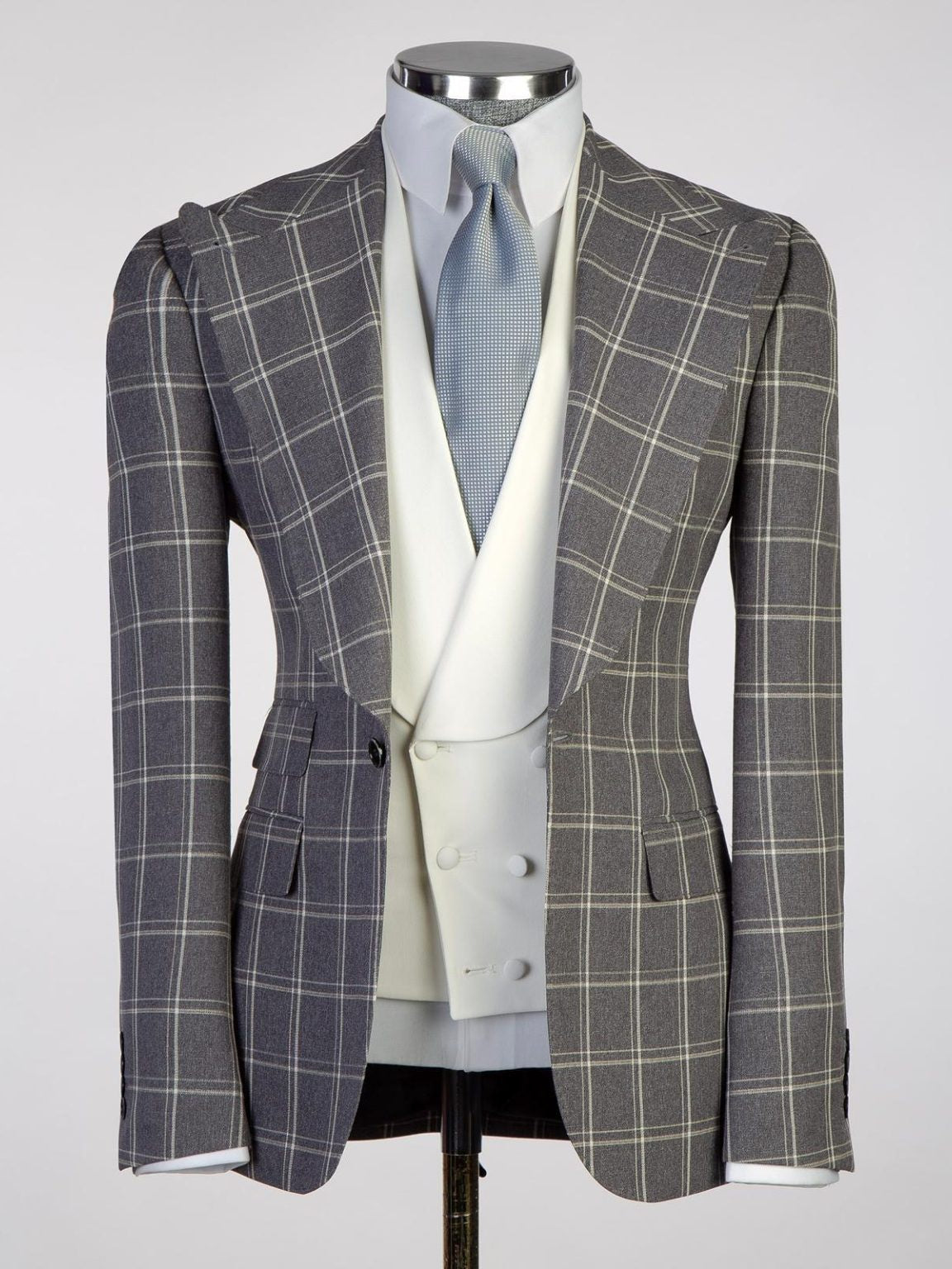 Light Grey plaid 3 Piece Single Breasted Slim Fit Formal Tuxedo for Men