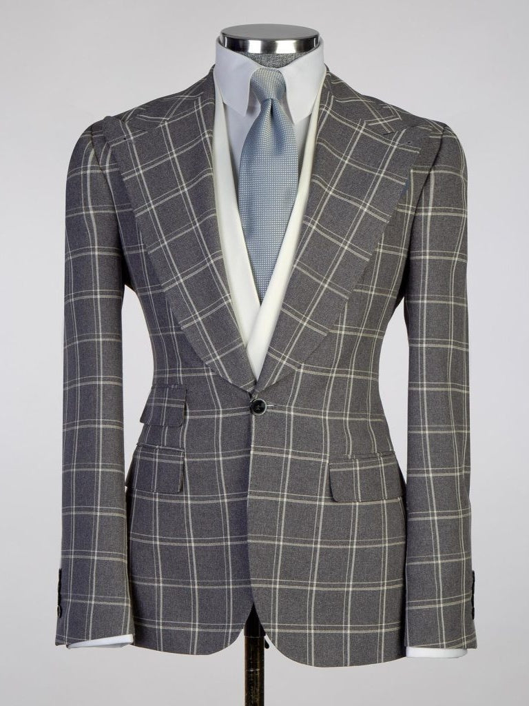 Light Grey plaid 3 Piece Single Breasted Slim Fit Formal Tuxedo for Men