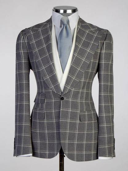 Light Grey plaid 3 Piece Single Breasted Slim Fit Formal Tuxedo for Men