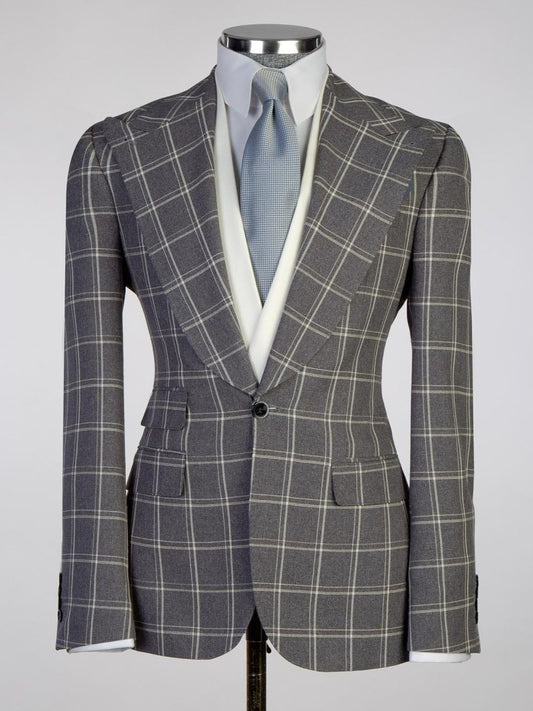 Light Grey plaid 3 Piece Single Breasted Slim Fit Formal Tuxedo for Men