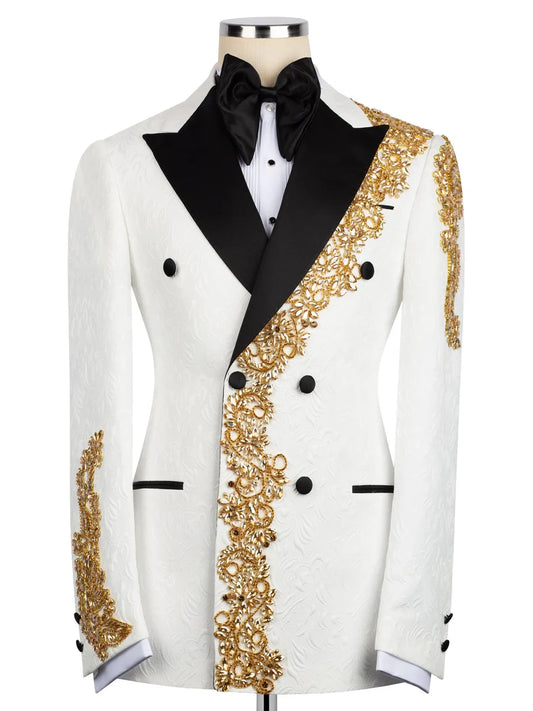 Premium White Embellished Peak Lapel Formal Tuxedo for Men