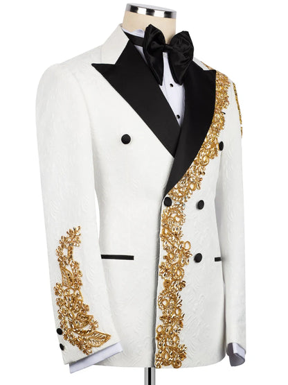 Premium White Embellished Peak Lapel Formal Tuxedo for Men