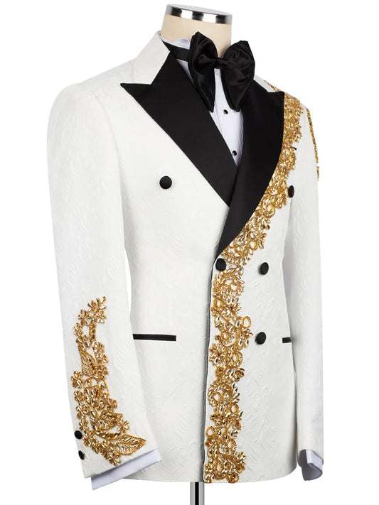 Premium White Embellished Peak Lapel Formal Tuxedo for Men