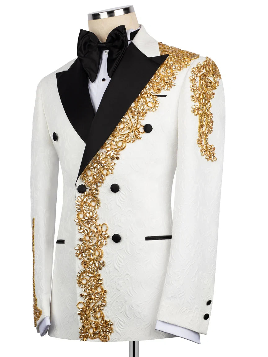 Premium White Embellished Peak Lapel Formal Tuxedo for Men
