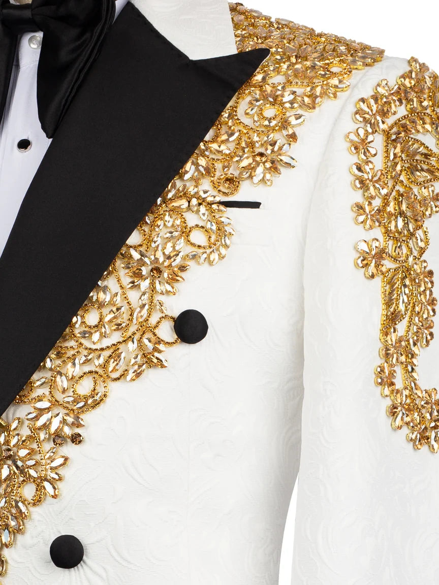 Premium White Embellished Peak Lapel Formal Tuxedo for Men