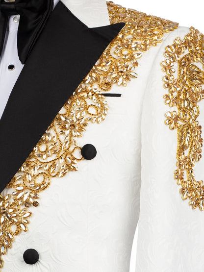 Premium White Embellished Peak Lapel Formal Tuxedo for Men