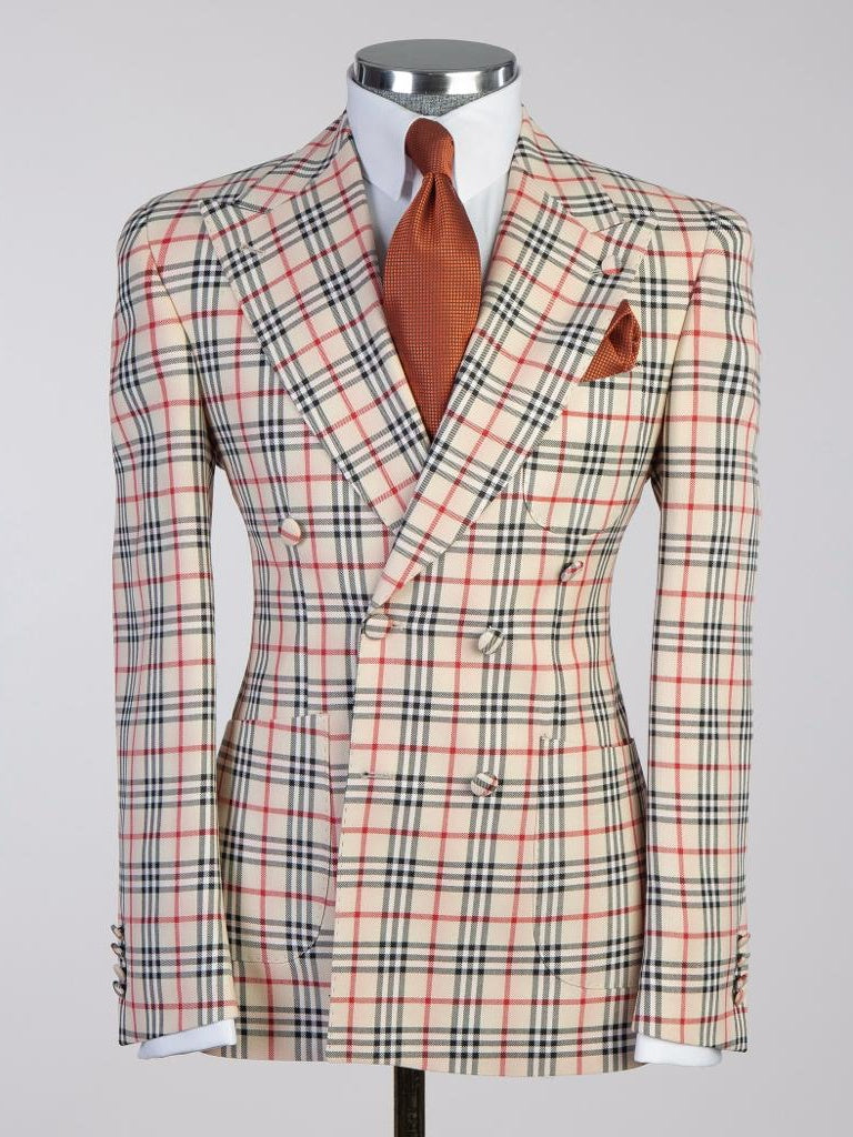 Red plaid 2 Piece Double Breasted Slim Fit Formal Tuxedo