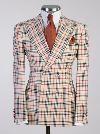 Red plaid 2 Piece Double Breasted Slim Fit Formal Tuxedo