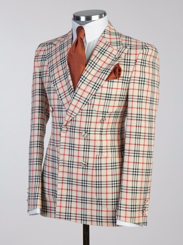 Red plaid 2 Piece Double Breasted Slim Fit Formal Tuxedo