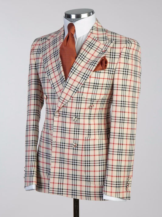 Red plaid 2 Piece Double Breasted Slim Fit Formal Tuxedo