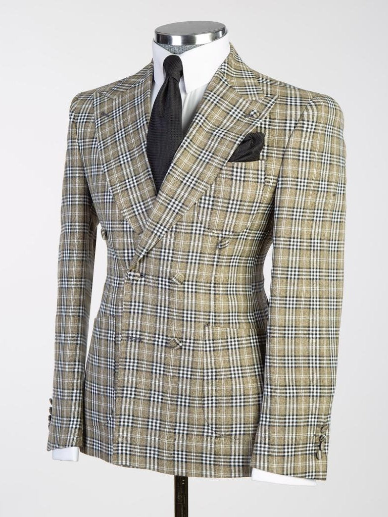 Yellow plaid 2 Piece Double Breasted Slim Fit Formal Tuxedo Suit