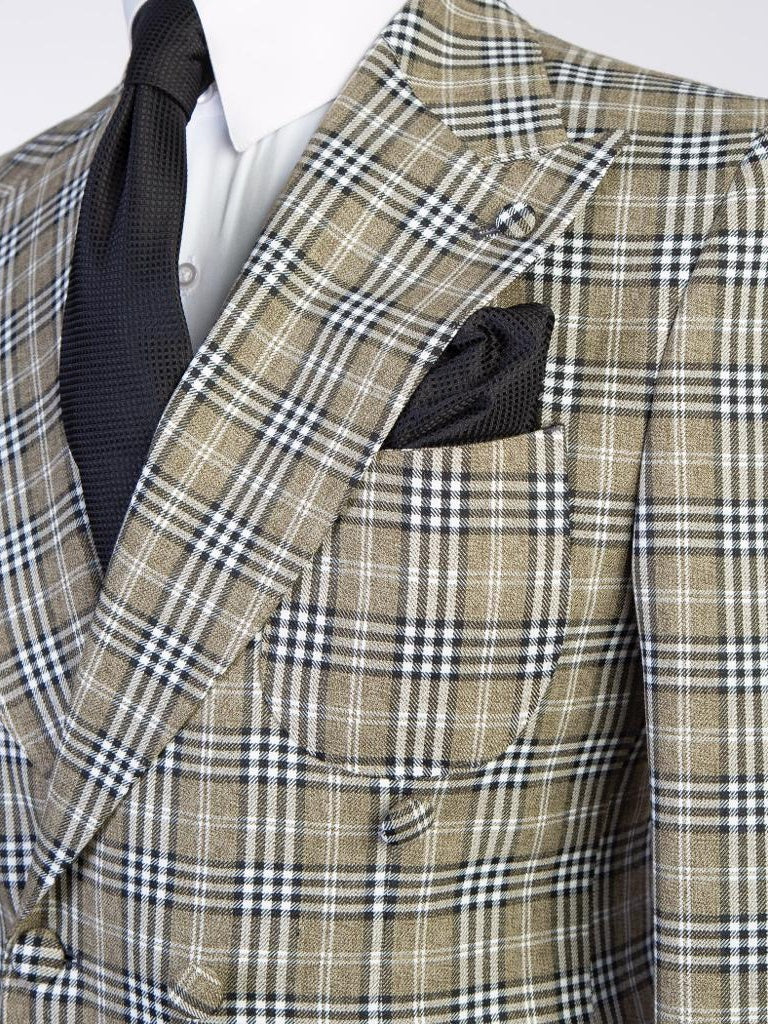 Yellow plaid 2 Piece Double Breasted Slim Fit Formal Tuxedo Suit