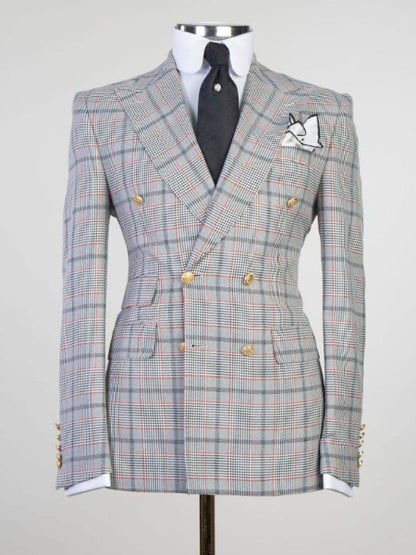 Red and Blue plaid 2 Piece Double Breasted Slim Fit Formal Tuxedo Suit